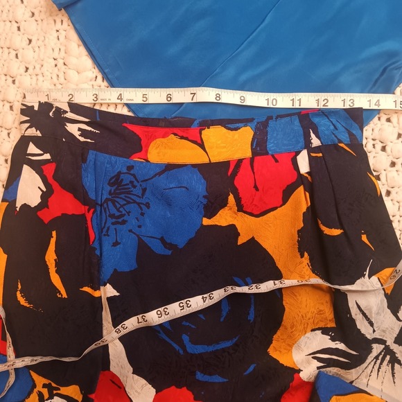 Vtg 90s 6 Flora Kung Colorful Pop Art 100% Silk Floral Skirt Shirt Luxury Office - Picture 7 of 15